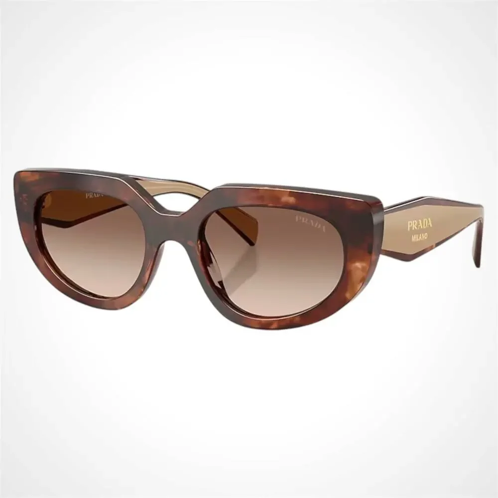 NEW PRADA Sunglasses Brown Tortoise Caramel Gold Symbole Oval Cat Eye Womens - Picture 1 of 6